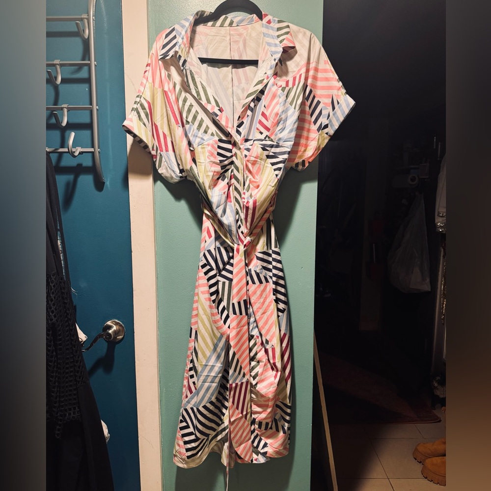 Striped shirt dress.